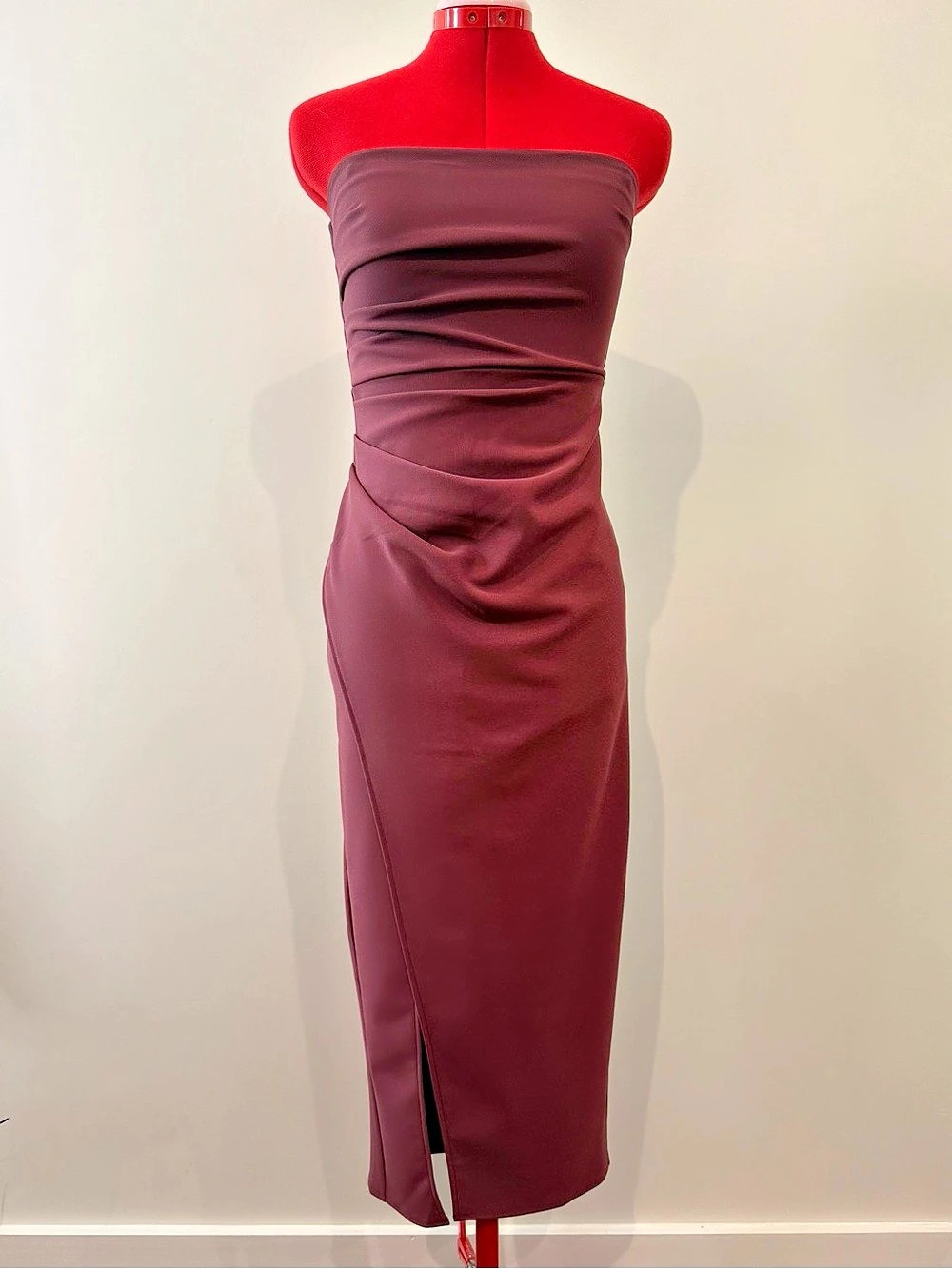 NWT Abercrombie & Fitch Strapless Ruched Midi Dress Purple/Burgundy - XS Tall